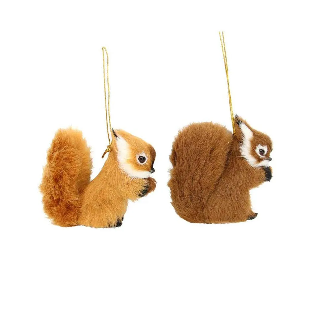 Gisela Graham 8.5cm Fur Fabric Red Squirrel Christmas Tree Decoration