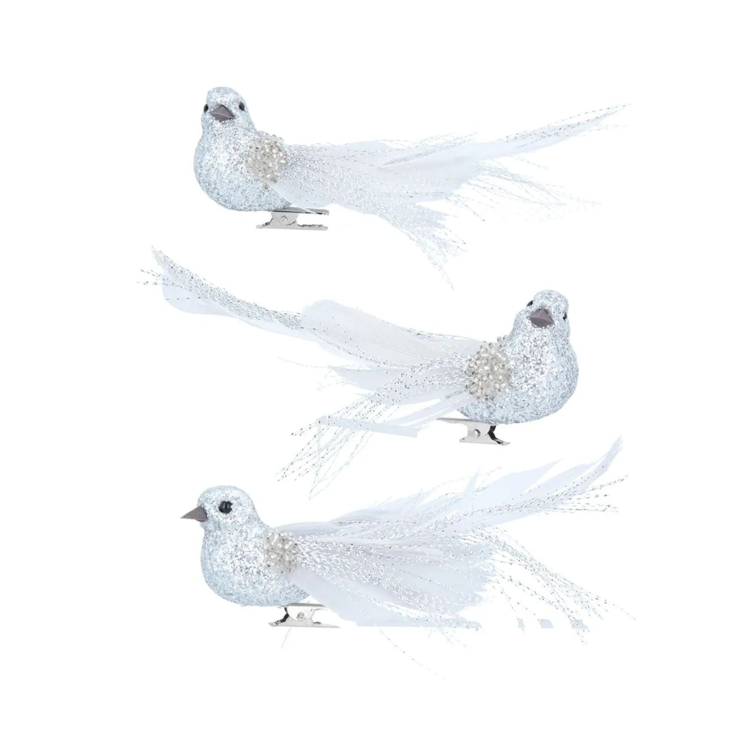 Gisela Graham Silver Sparkling Bird on Clip (Choice of 3)