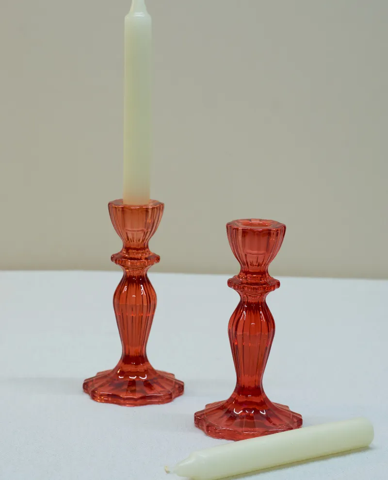 Glass Short Red Candlestick