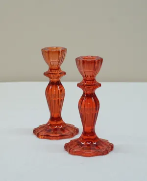 Glass Short Red Candlestick