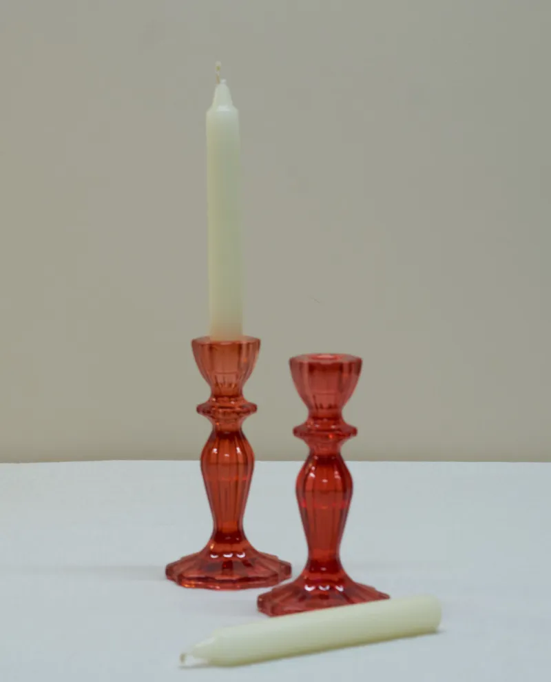 Glass Short Red Candlestick