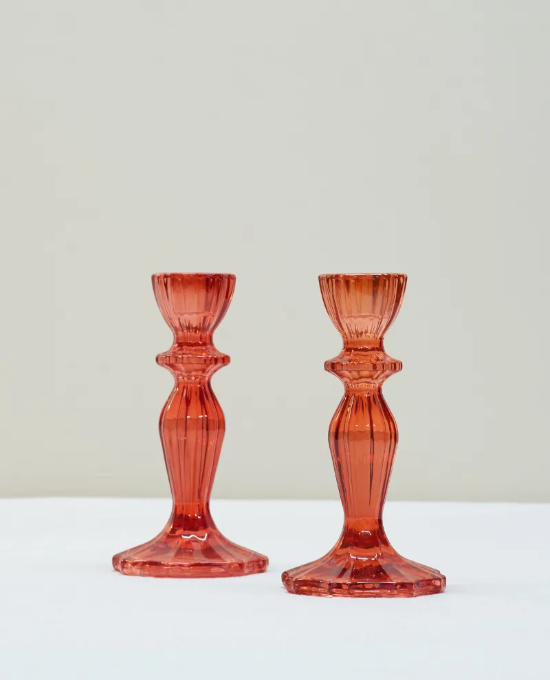 Glass Short Red Candlestick