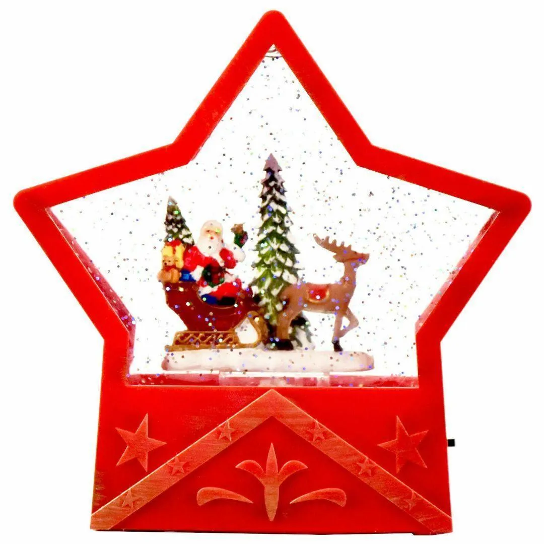 Glitter Star Red Christmas Decoration with Dual Power Battery