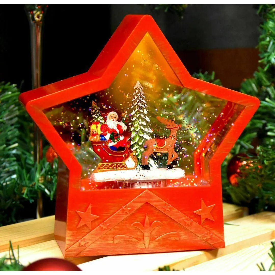 Glitter Star Red Christmas Decoration with Dual Power Battery