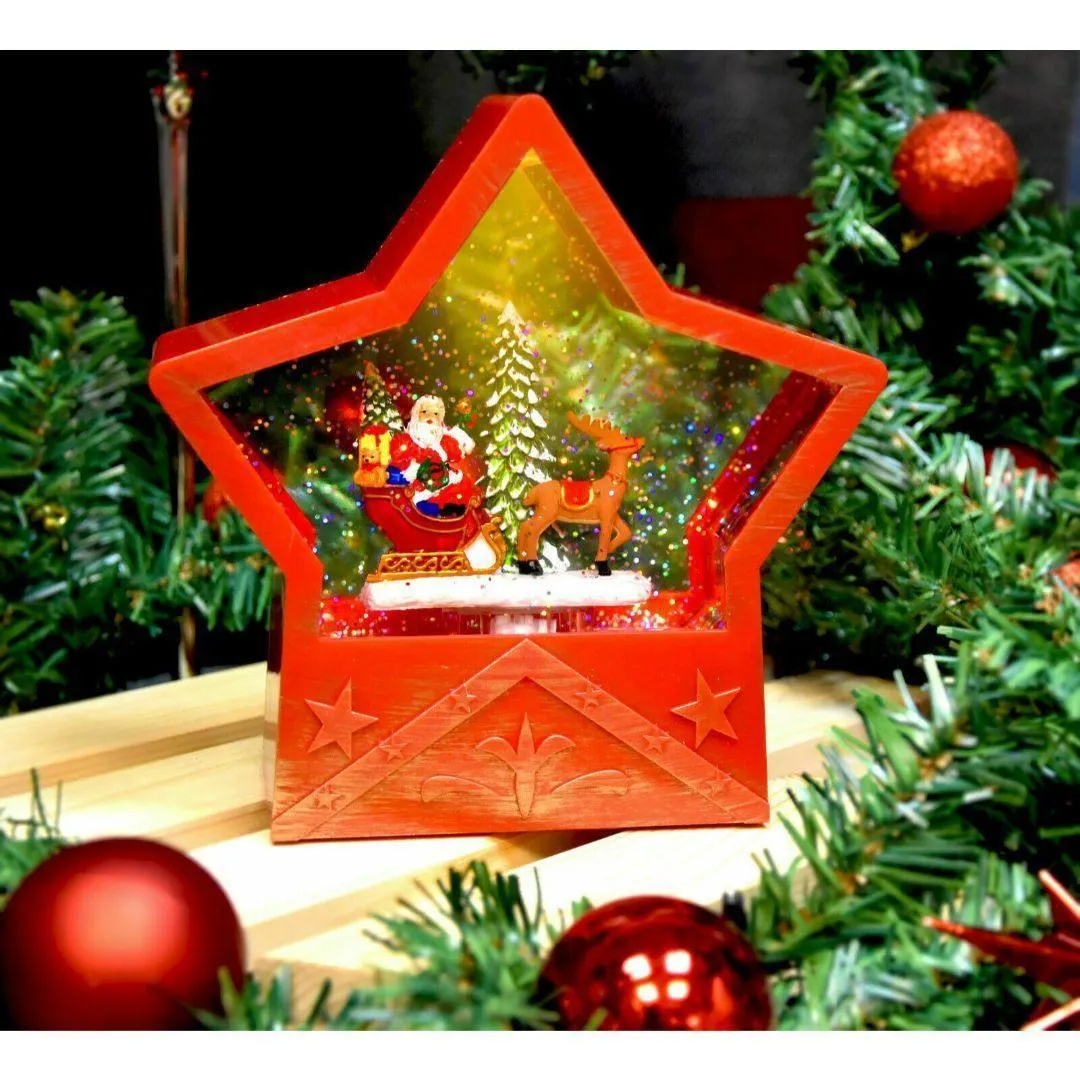 Glitter Star Red Christmas Decoration with Dual Power Battery