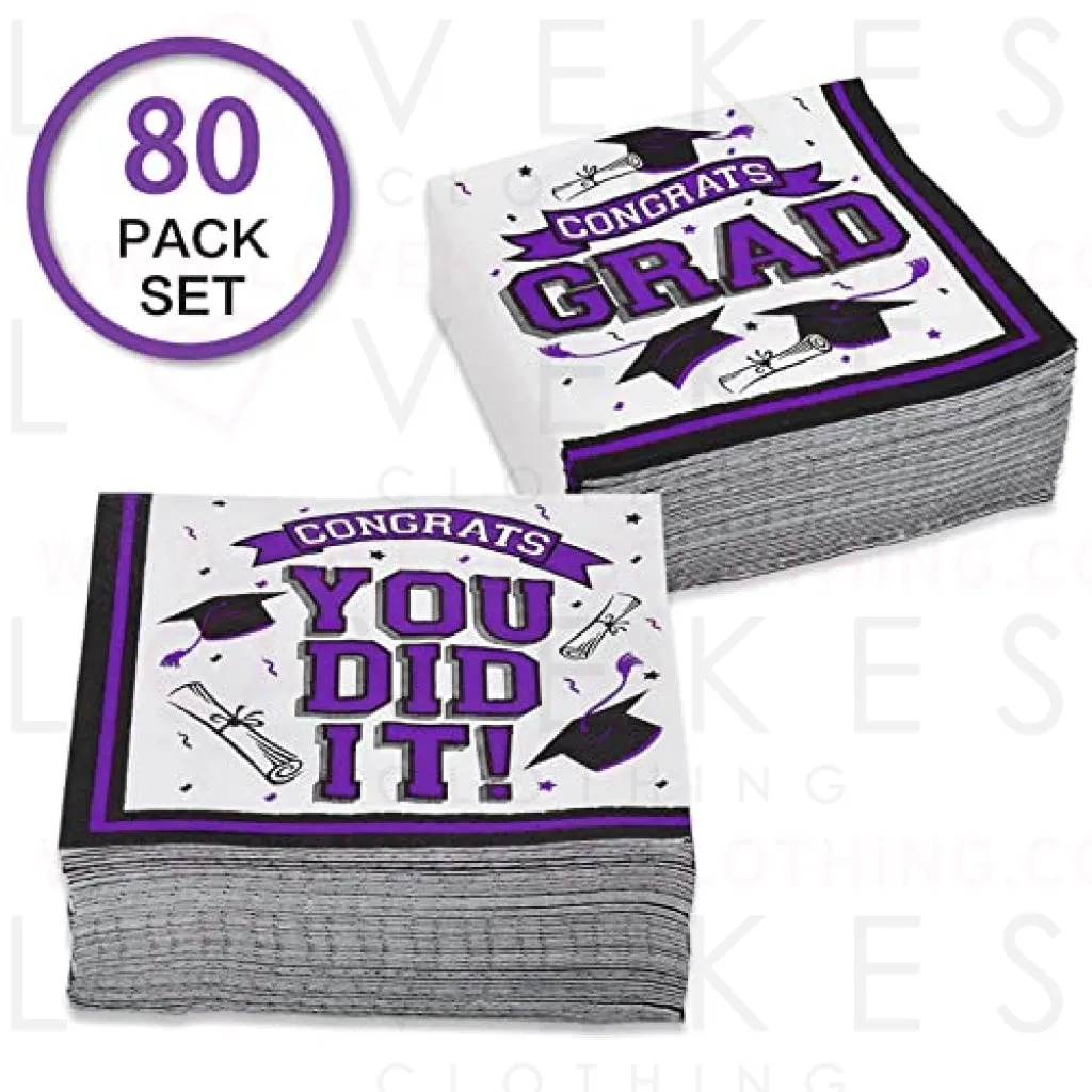 Graduation Party Supplies Disposable Paper Cocktail Napkins for 2023 Graduation Party Decorations, 80 Pack（purple and black）