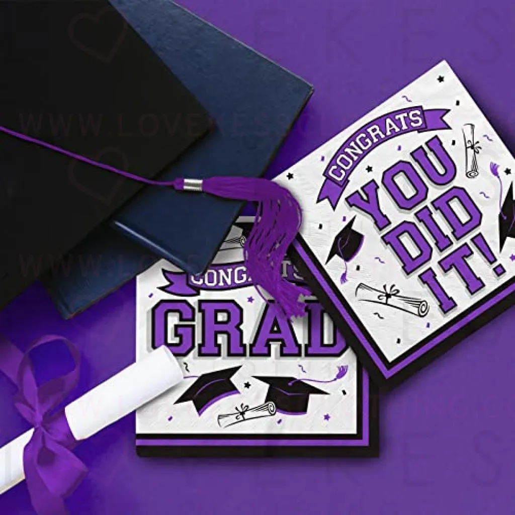 Graduation Party Supplies Disposable Paper Cocktail Napkins for 2023 Graduation Party Decorations, 80 Pack（purple and black）