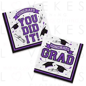 Graduation Party Supplies Disposable Paper Cocktail Napkins for 2023 Graduation Party Decorations, 80 Pack（purple and black）