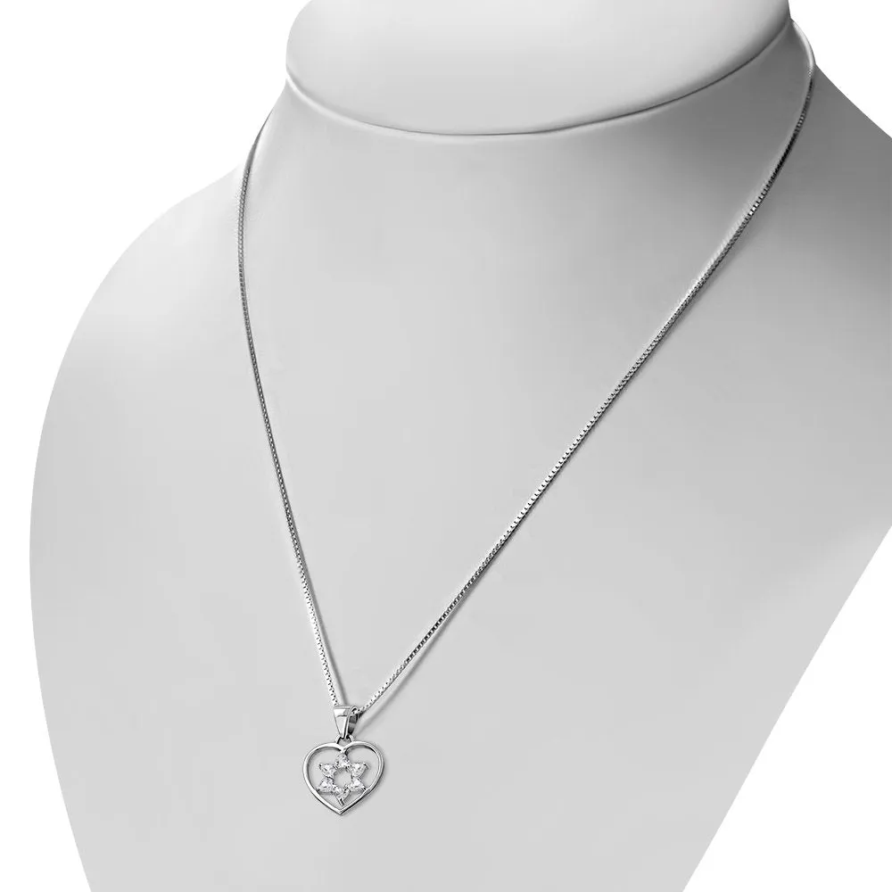 Heart Star of David Silver Pendant set w/ Clear CZ