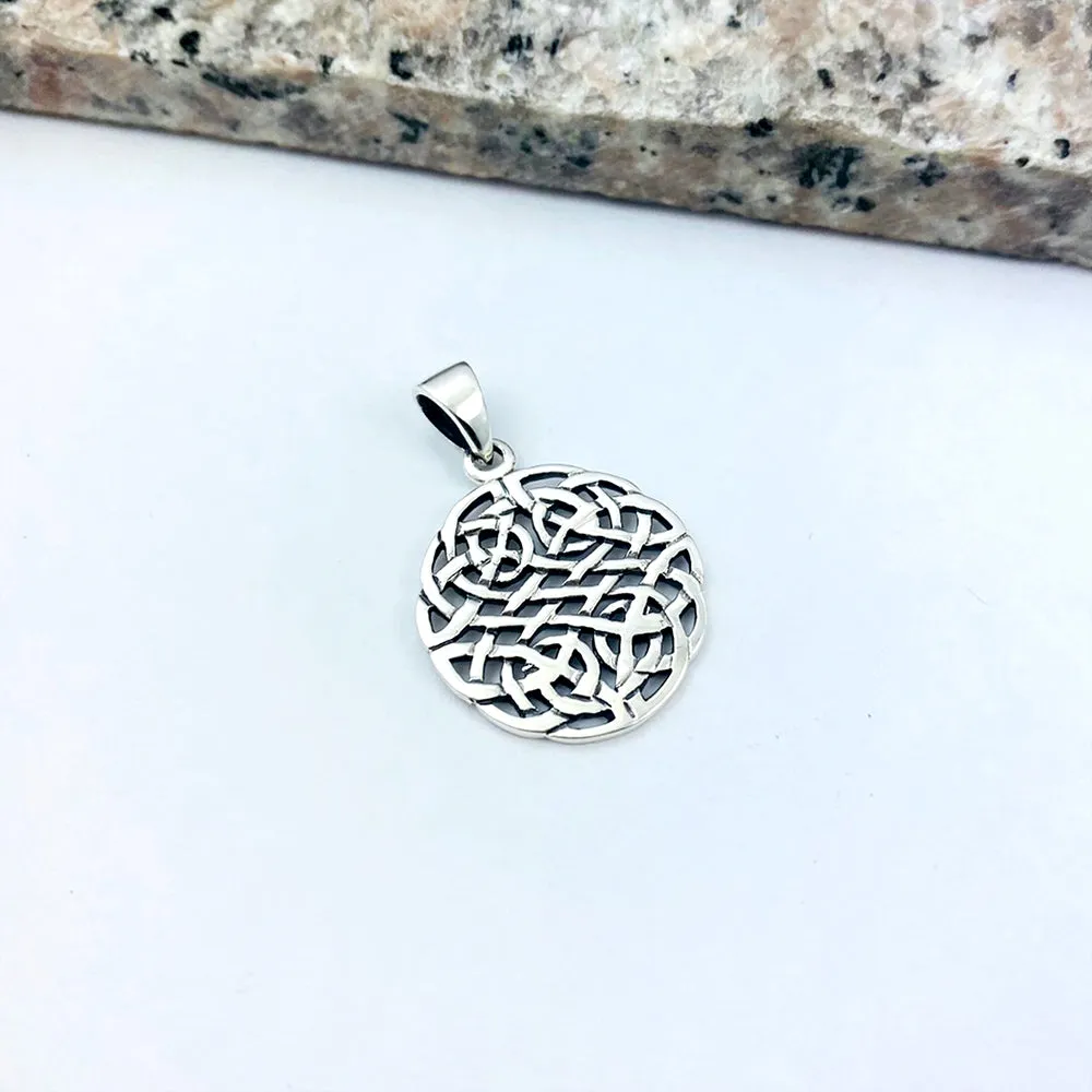 Irish Gaelic Celtic Dara Knot Round 925 Sterling Silver Pendant