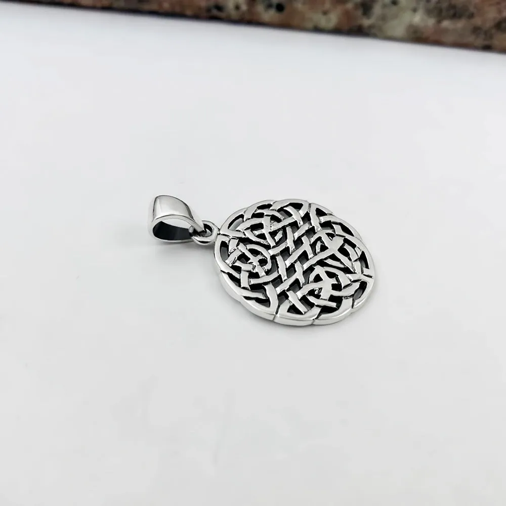 Irish Gaelic Celtic Dara Knot Round 925 Sterling Silver Pendant