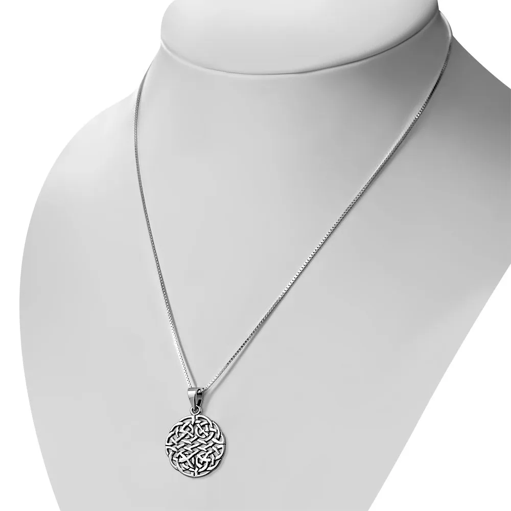 Irish Gaelic Celtic Dara Knot Round 925 Sterling Silver Pendant