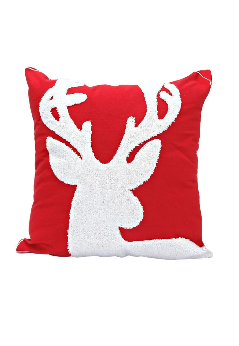 Landmark Throw Pillow Case 45 x 45cm Christmas Embroidered Reindeer with Red Piping Design