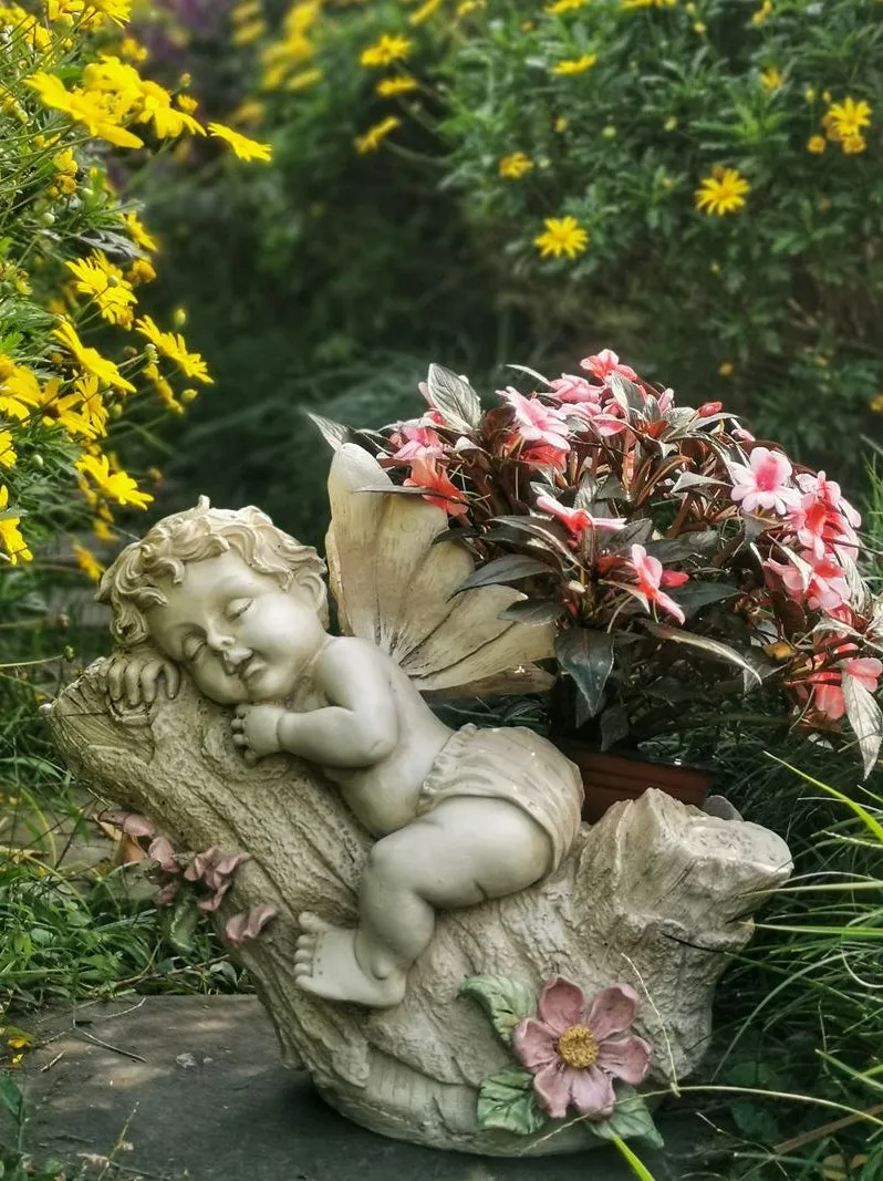 Large Angel Flowerpot, Resin Statue for Garden, Creative Modern Statue for Garden Ornaments, Villa Outdoor Decor Gardening Ideas