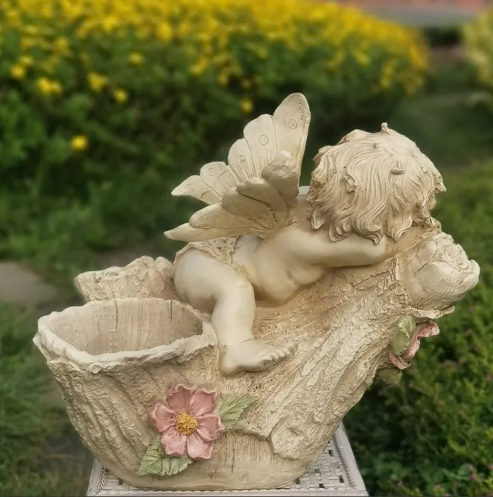 Large Angel Flowerpot, Resin Statue for Garden, Creative Modern Statue for Garden Ornaments, Villa Outdoor Decor Gardening Ideas