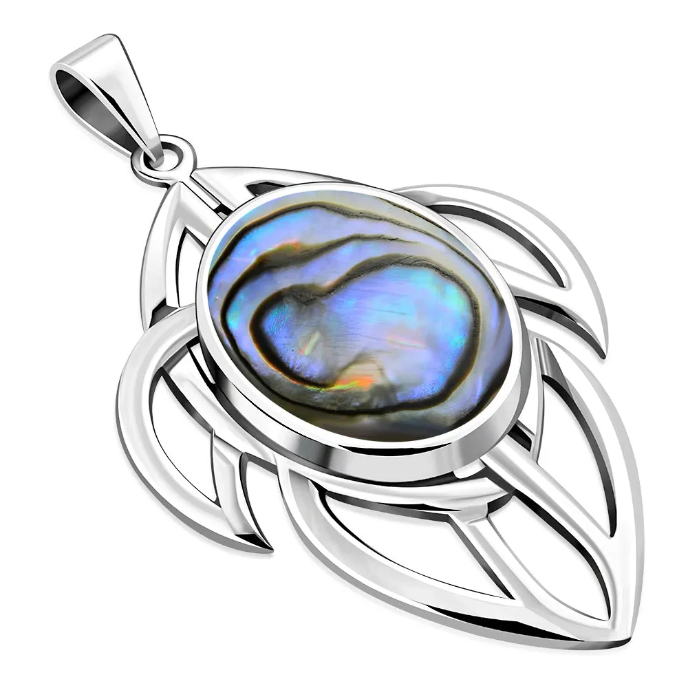 Large Celtic Knot Abalone Shell Silver Pendant