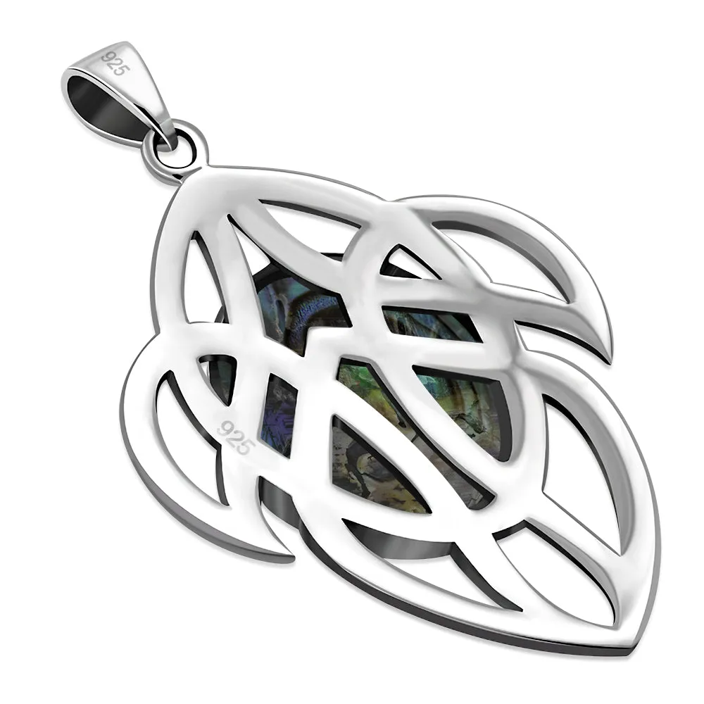 Large Celtic Knot Abalone Shell Silver Pendant