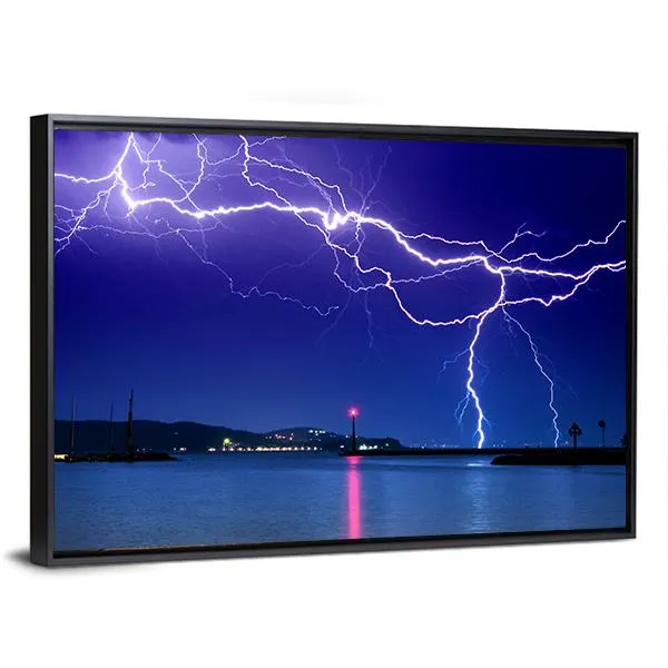 Lightning Above Lake Canvas Wall Art