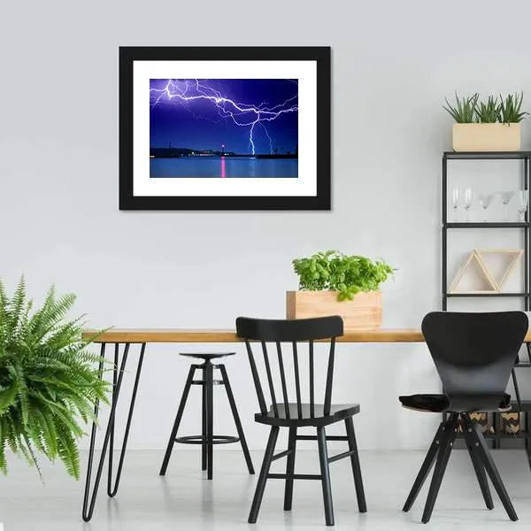 Lightning Above Lake Canvas Wall Art