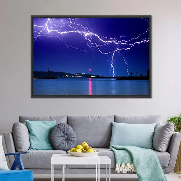 Lightning Above Lake Canvas Wall Art