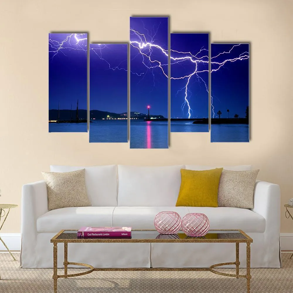 Lightning Above Lake Canvas Wall Art