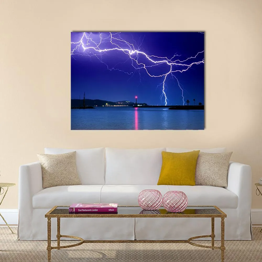 Lightning Above Lake Canvas Wall Art