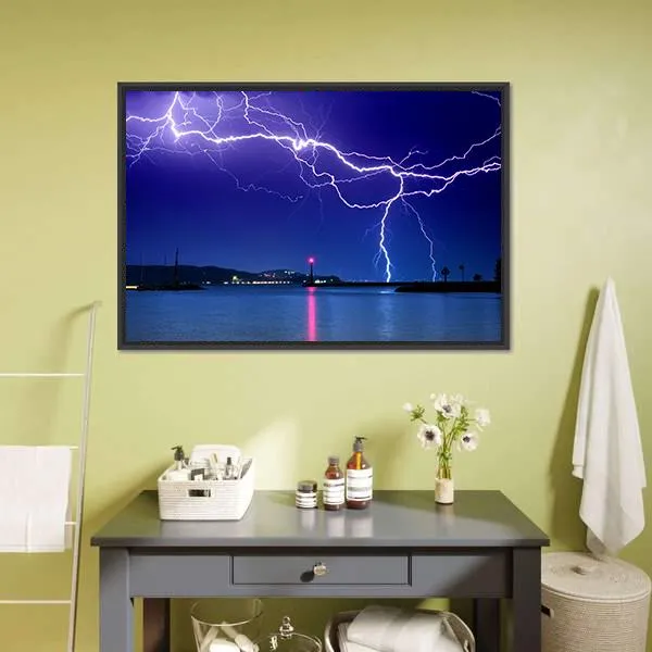 Lightning Above Lake Canvas Wall Art