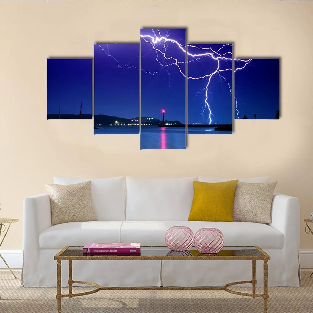 Lightning Above Lake Canvas Wall Art