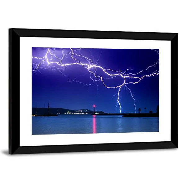 Lightning Above Lake Canvas Wall Art