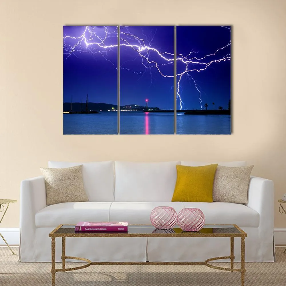 Lightning Above Lake Canvas Wall Art