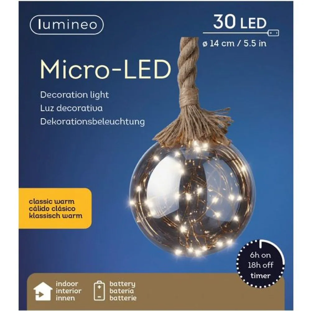 Lumineo 14cm Smokey Warm White Micro LED Ball with Rope