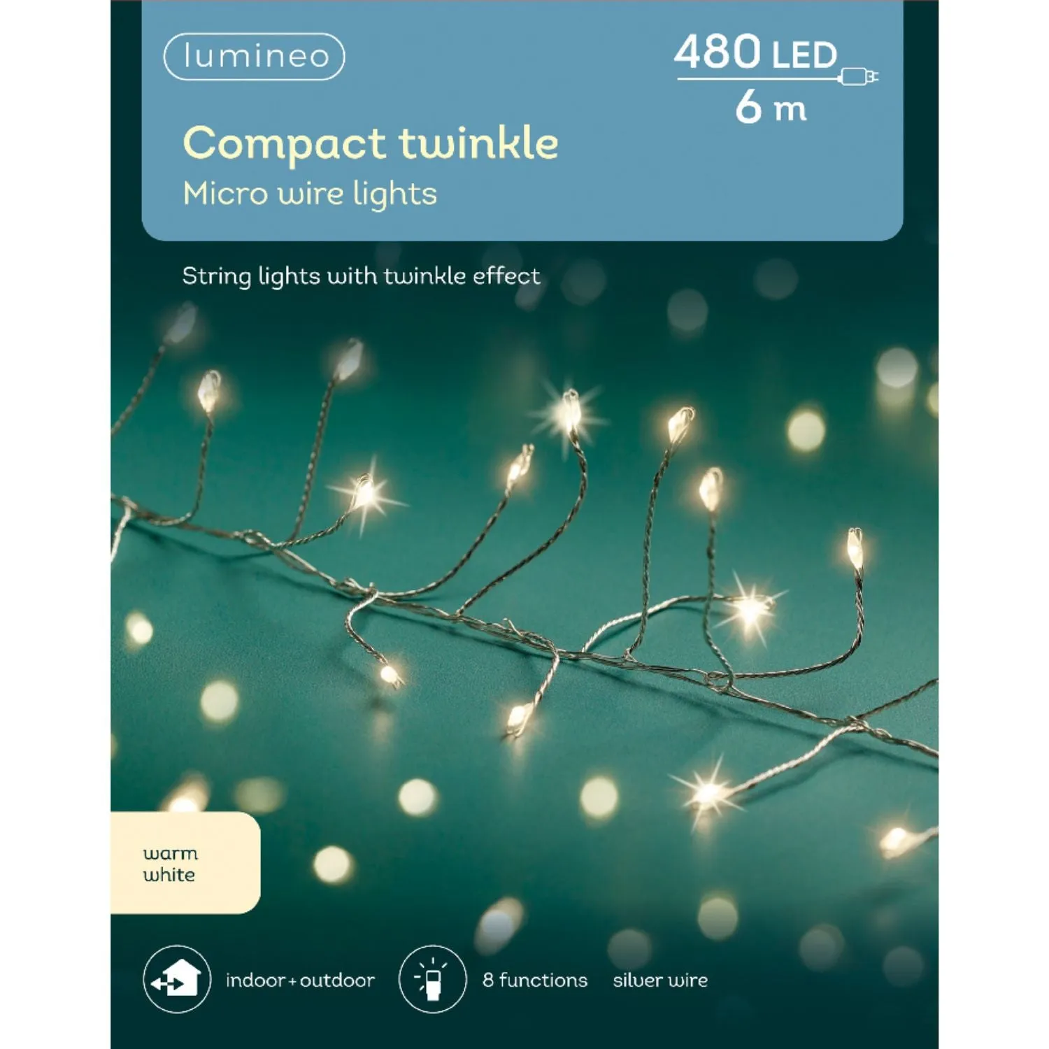 Lumineo 480 Micro LED Warm White Indoor & Outdoor Compact Wire Christmas Lights (6m)