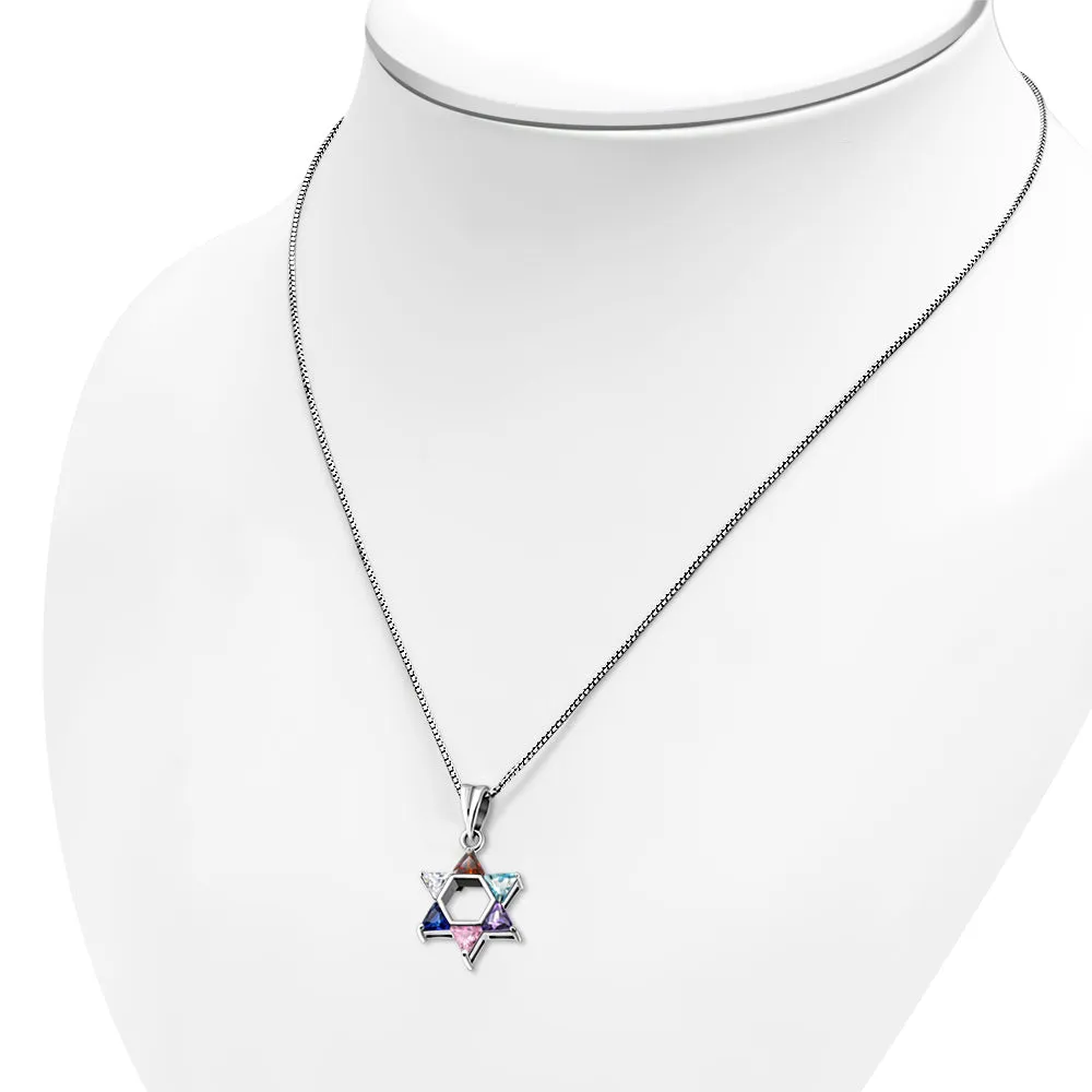 Mix Color CZ Medium Star David Pendant Sterling Silver