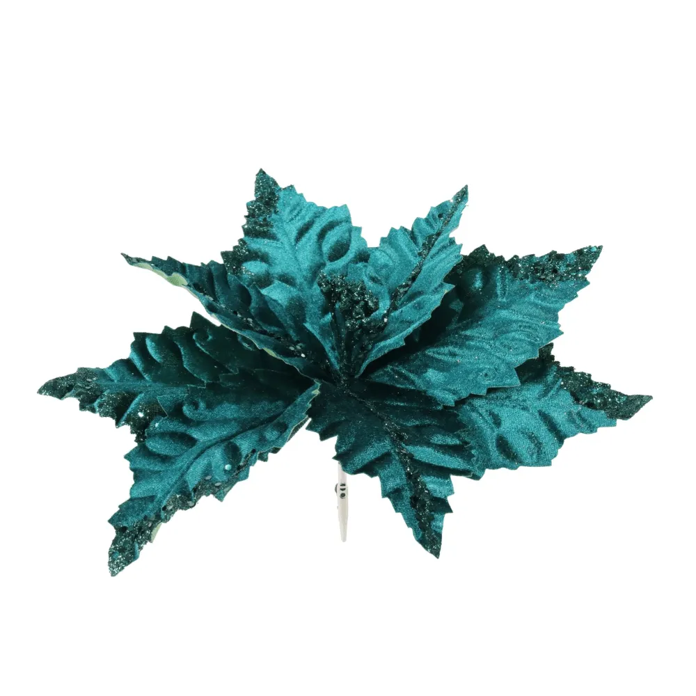 Poinsettia Rich Embossed Velvet Clip Asst