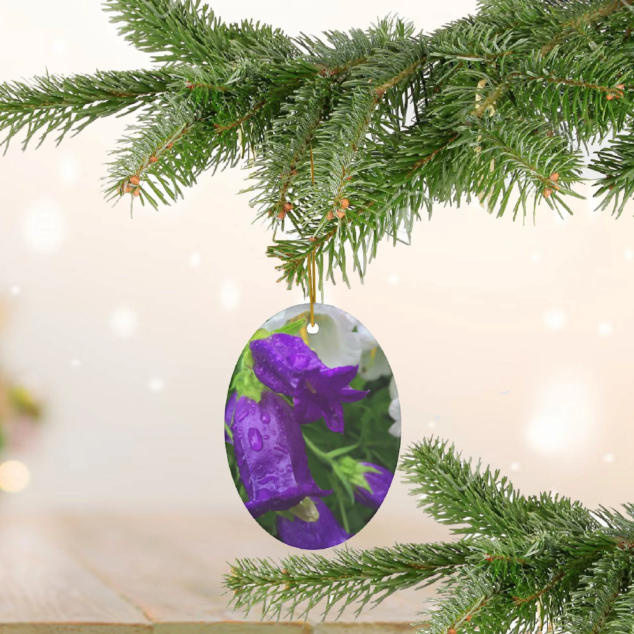 Purple Bell Flowers Ceramic Ornament by Victoria Scudder