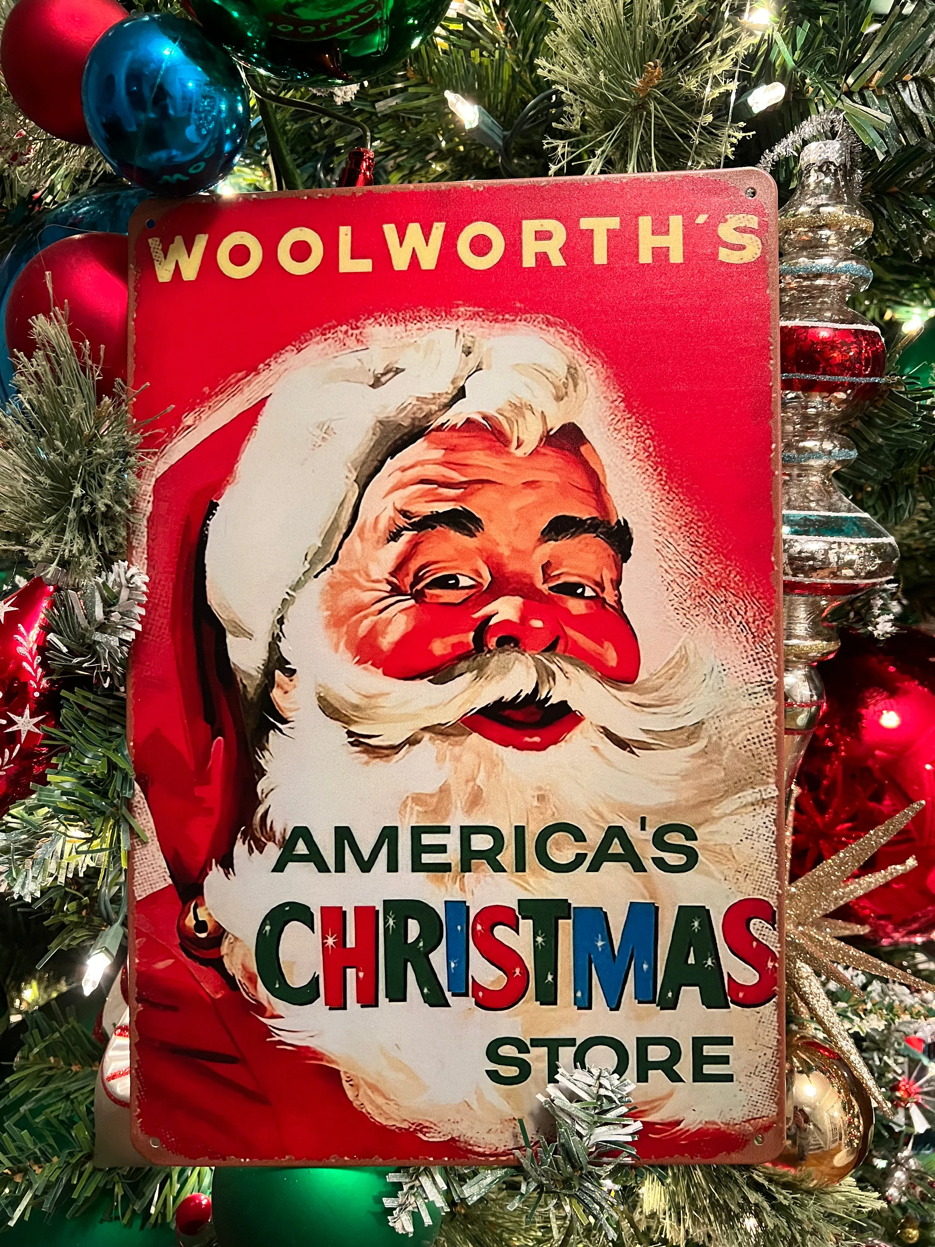 Retro Santa Woolworth's Metal Sign