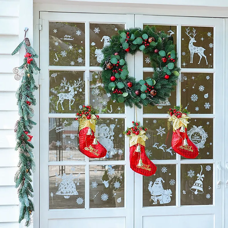 SD0408 "Merry Christmas" Santa Gold Red Socks Hanging Small Bells