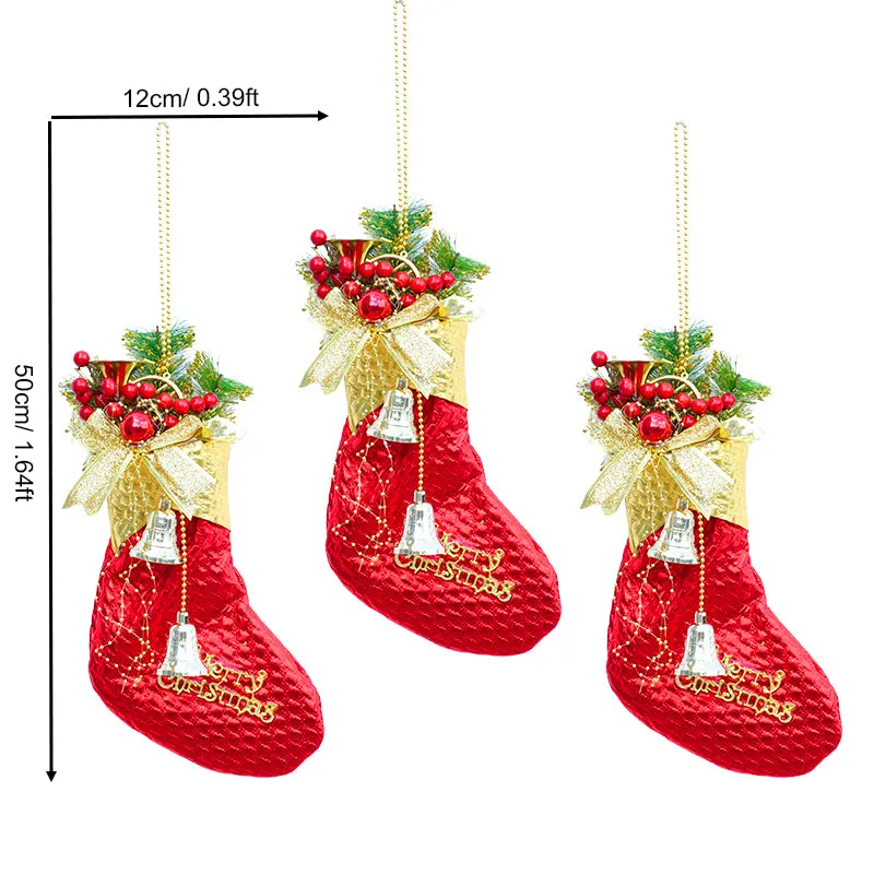 SD0408 "Merry Christmas" Santa Gold Red Socks Hanging Small Bells