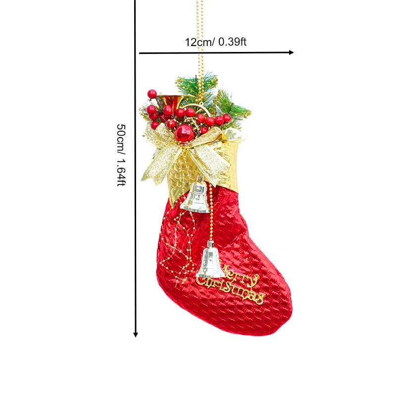 SD0408 "Merry Christmas" Santa Gold Red Socks Hanging Small Bells