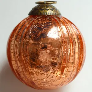 Set of 4 Pink Rose Gold Mercury Glass Ornaments (3.15" Grooved Crackle Ball)