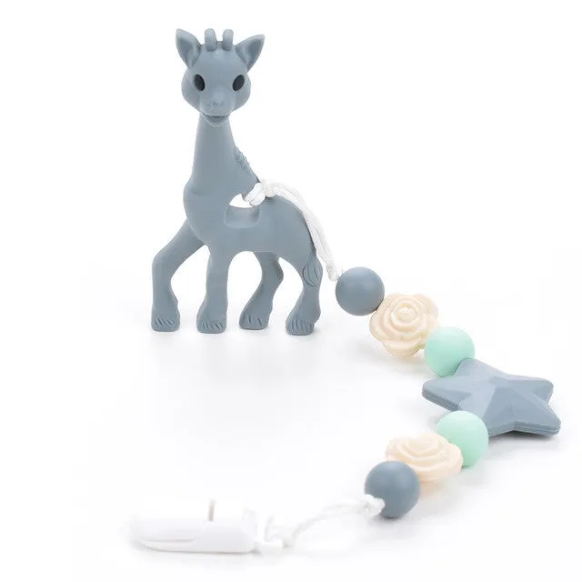 Silicone Giraffe Teething Pacifier Clip Giraffe Teether Toy Silicone Chew Teething Pacifier Clip Baby Carrier Teething Accessory