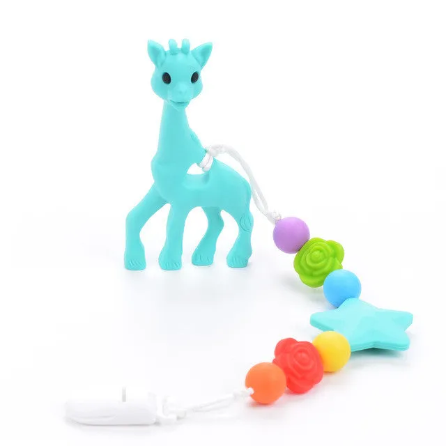 Silicone Giraffe Teething Pacifier Clip Giraffe Teether Toy Silicone Chew Teething Pacifier Clip Baby Carrier Teething Accessory