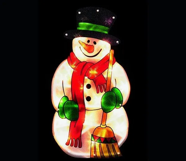 Snowman with Broom Sign Christmas LED Light Silhouette