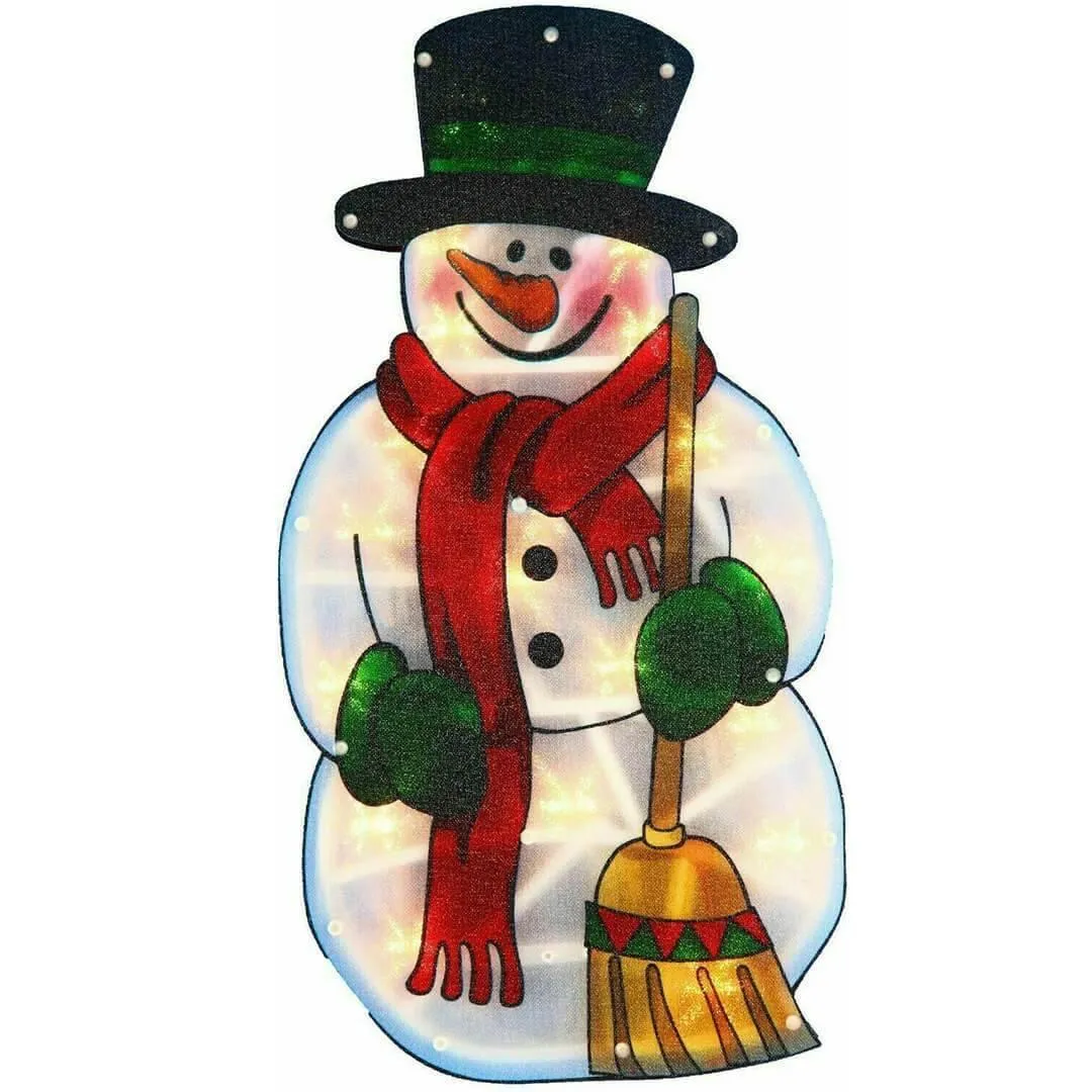 Snowman with Broom Sign Christmas LED Light Silhouette