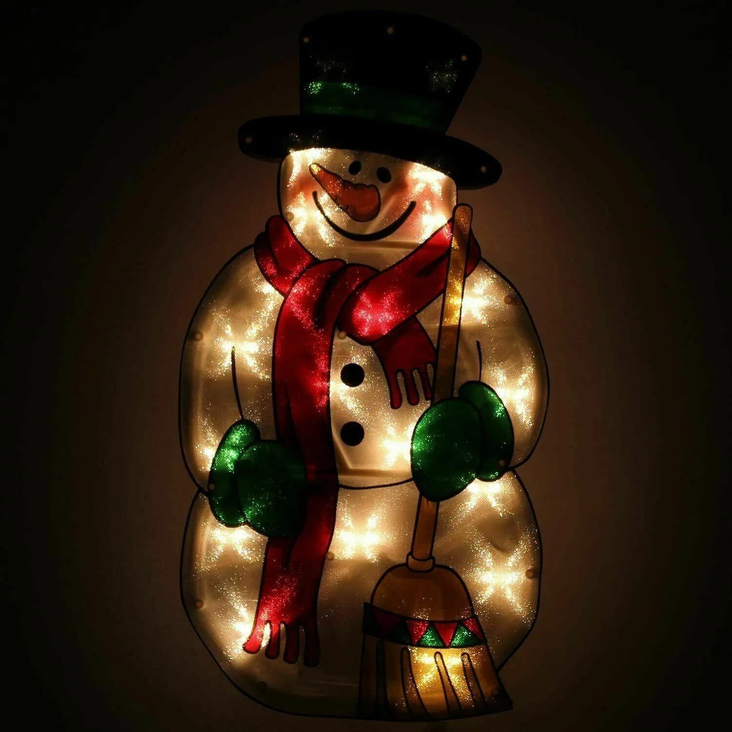 Snowman with Broom Sign Christmas LED Light Silhouette