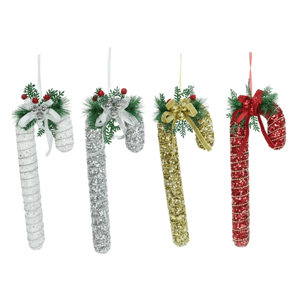 Sparkly Candycane w/Pine Deco Asst