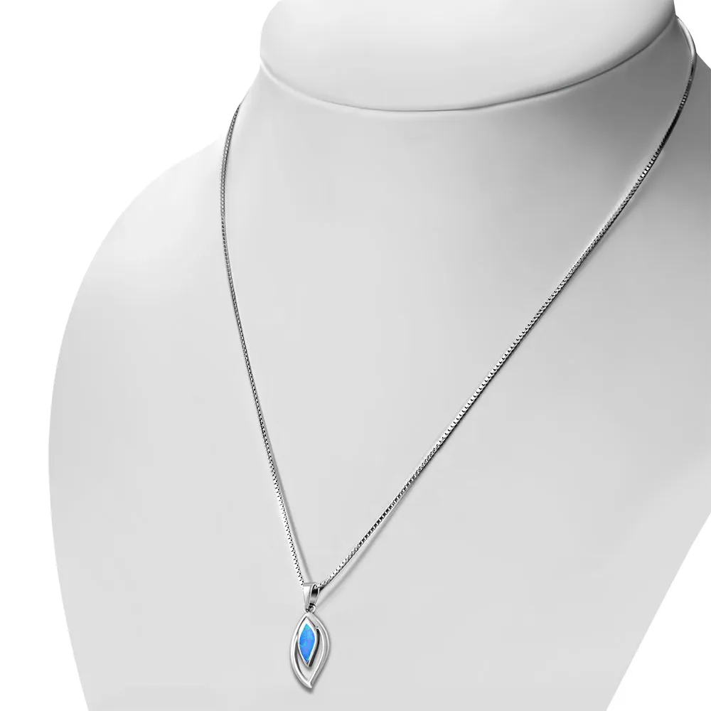 Synthetic Blue Opal Drop Silver Pendant