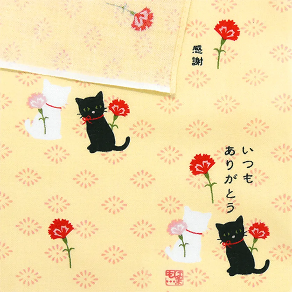 Tenugui Handkerchief - Cat's "Thank You" (Yellow)