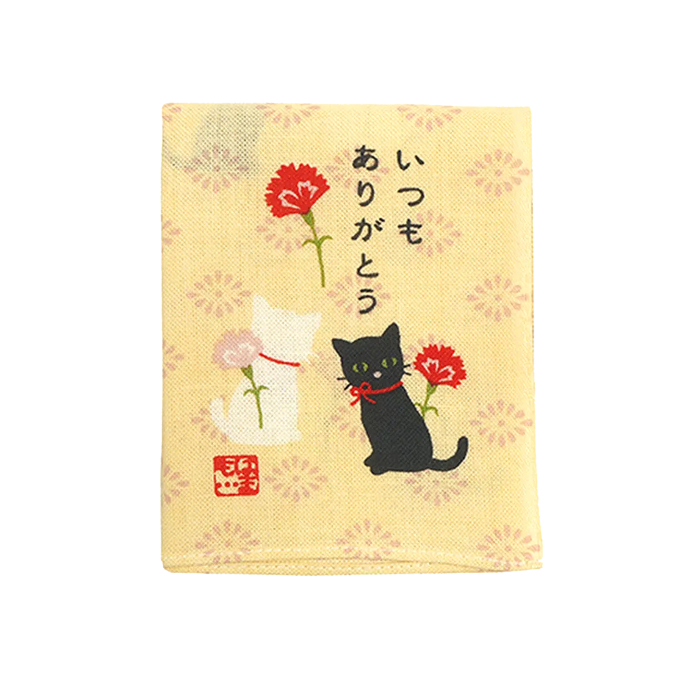 Tenugui Handkerchief - Cat's "Thank You" (Yellow)