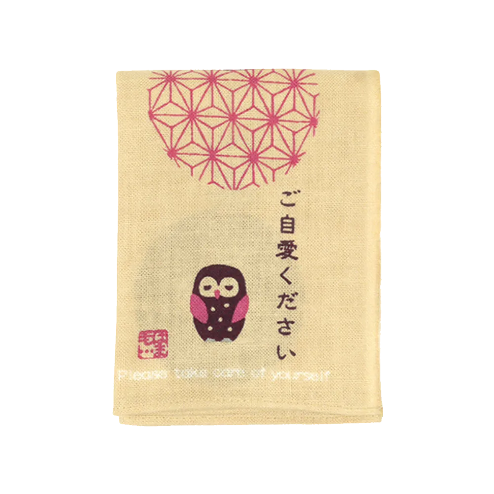 Tenugui Handkerchief - Owl's "Take care"